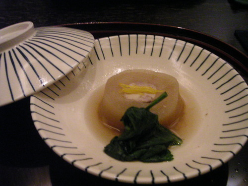 Buri(yellowtail fish) with "millefeuille" of daikon(radish)